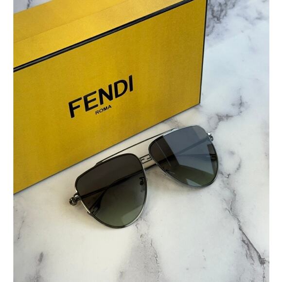 NEW Fendi FE40122U Baguette Ruthenium Aviator Sunglasses